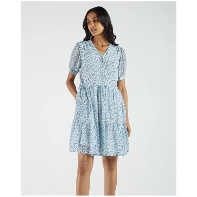 Floral Tiered Midi Dress - Blue White