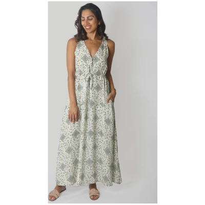 Floral V-Neck Maxi Dress - Green