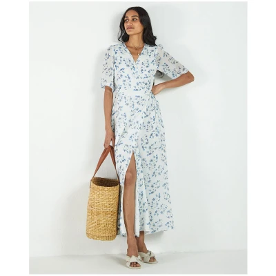 Floral Wrap Maxi Dress - White Blue