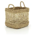 GLOBO Fair Trade Seegraskorb SEN Palmblatt und Seegras, 20-40cm, quadratisch mit Griffen