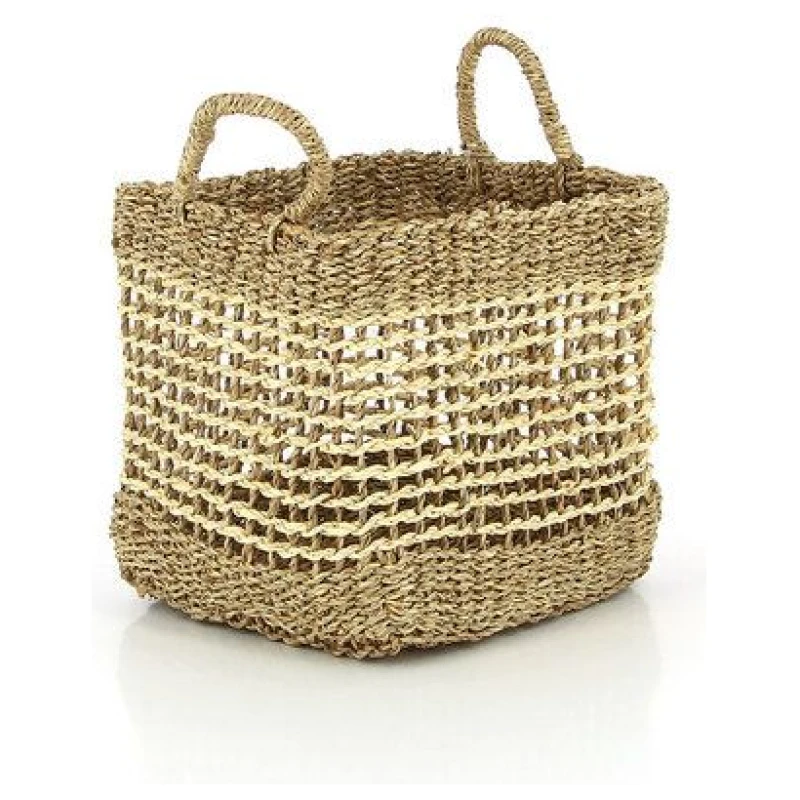 GLOBO Fair Trade Seegraskorb SEN Palmblatt und Seegras, 20-40cm, quadratisch mit Griffen