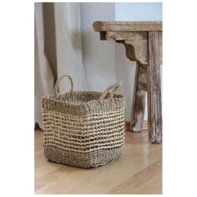 GLOBO Fair Trade Seegraskorb SEN Palmblatt und Seegras, 20-40cm, quadratisch mit Griffen