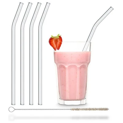 HALM Trinkhalm aus Glas gebogen 23 cm 4x + Reinigungsbürste
