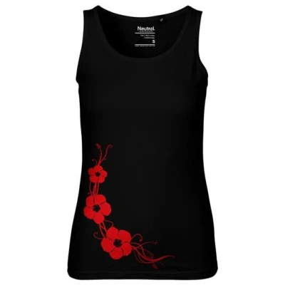 HANDGEDRUCKT Frauen Tank Top "Hibisken" aus 100% Bio Baumwolle (kbA)