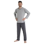 Haasis Bodywear Herren Pyjama lang Rundhalsausschnitt, Single Jersey, Bio Baumwolle