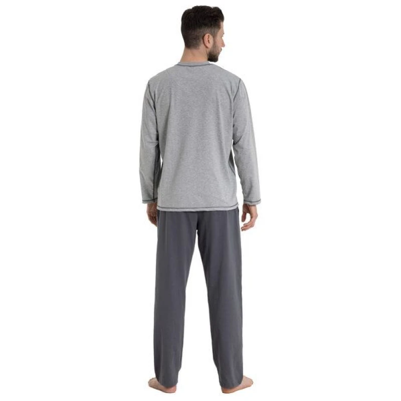 Haasis Bodywear Herren Pyjama lang Rundhalsausschnitt, Single Jersey, Bio Baumwolle
