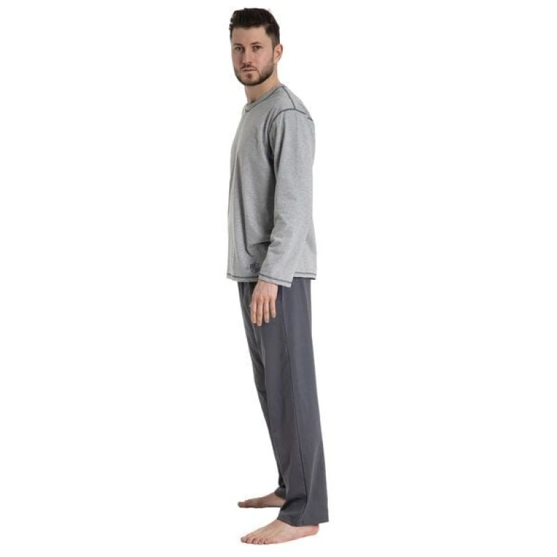Haasis Bodywear Herren Pyjama lang Rundhalsausschnitt, Single Jersey, Bio Baumwolle
