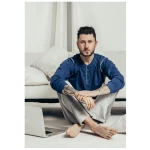 Haasis Bodywear Herren Pyjama lang mit Knopfleiste, Single Jersey, Bio Baumwolle
