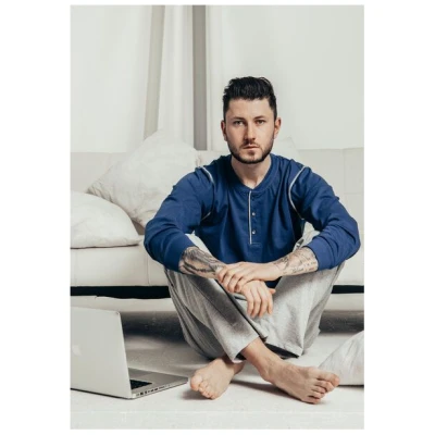 Haasis Bodywear Herren Pyjama lang mit Knopfleiste, Single Jersey, Bio Baumwolle