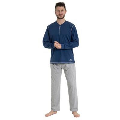 Haasis Bodywear Herren Pyjama lang mit Knopfleiste, Single Jersey, Bio Baumwolle