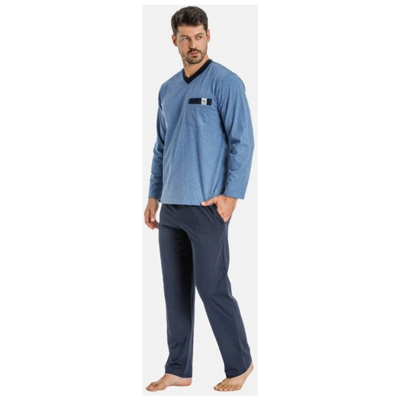 Haasis Bodywear Herren Pyjama lang mit Seitentaschen, Single Jersey