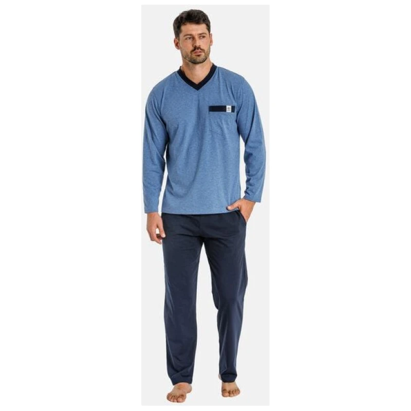 Haasis Bodywear Herren Pyjama lang mit Seitentaschen, Single Jersey