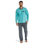 Haasis Bodywear Herren Pyjama lang mit Seitentaschen, Single Jersey, reine Bio Baumwolle