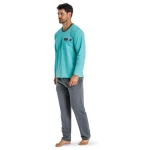 Haasis Bodywear Herren Pyjama lang mit Seitentaschen, Single Jersey, reine Bio Baumwolle