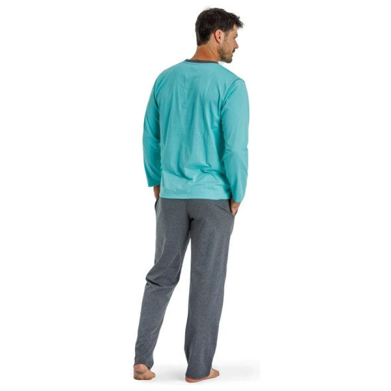 Haasis Bodywear Herren Pyjama lang mit Seitentaschen, Single Jersey, reine Bio Baumwolle