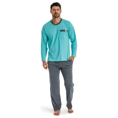 Haasis Bodywear Herren Pyjama lang mit Seitentaschen, Single Jersey, reine Bio Baumwolle