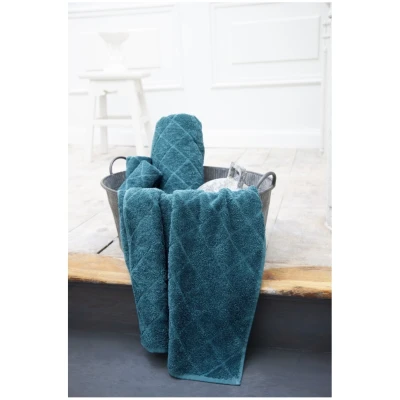 Handtuch Bio-Baumwolle Frottee Raute petrol Maße 70 x 140 cm