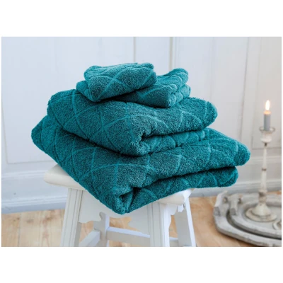 Handtuch-Set Bio-Baumwolle Frottee 4-teilig Raute petrol 2 Gästehandtücher, 1 Handtuch und 1 Badetuch