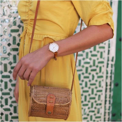Hurtig Lane Damen vegan Uhr Amalfi Petite Gold, Weiß & Tan Orange