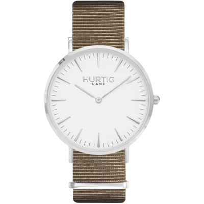 Hurtig Lane Damen vegan Uhr Montezuma Nylon Nato Silver White & Ocean Blue Damen