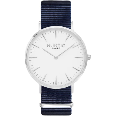 Hurtig Lane Damen vegan Uhr Montezuma Nylon Nato Silver White & Ocean Blue Damen