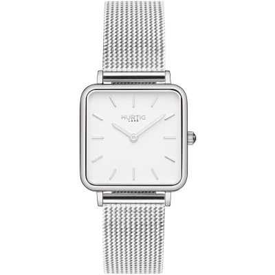Hurtig Lane Damen vegan Uhr Neliö Edelstahl Silber Weiß & Silber