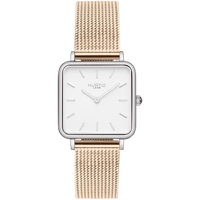 Hurtig Lane Damen vegan Uhr Neliö Silber Weiß & Roségold