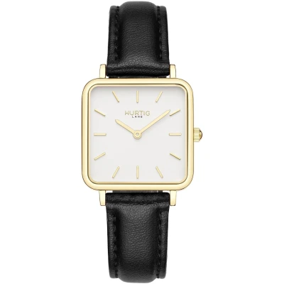 Hurtig Lane Damen vegan Uhr Neliö Square Cactus Leder Gold, Weiß & Schwarz