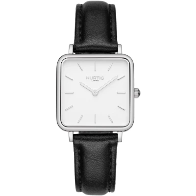 Hurtig Lane Damen vegan Uhr Neliö Square Cactus Leder Silber, Weiß & Schwarz