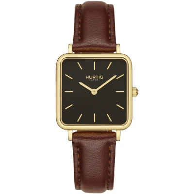 Hurtig Lane Damen vegan Uhr Neliö Square Gold Schwarz & Dunkelbraun
