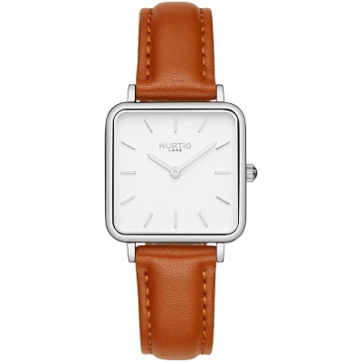 Hurtig Lane Damen vegan Uhr Neliö Square Silber Weiß & Braun
