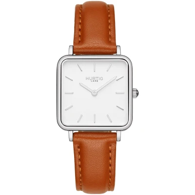 Hurtig Lane Damen vegan Uhr Neliö Square Silber Weiß & Braun