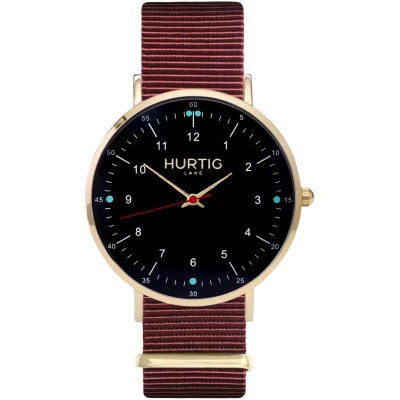 Hurtig Lane Herren vegan Moderna Nato Uhr Gold, Schwarz & Kastanienbraun