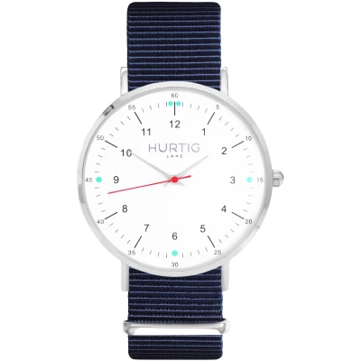 Hurtig Lane Herren vegan Moderno Montezuma Uhr Silber, Weiß & Ozeanblau