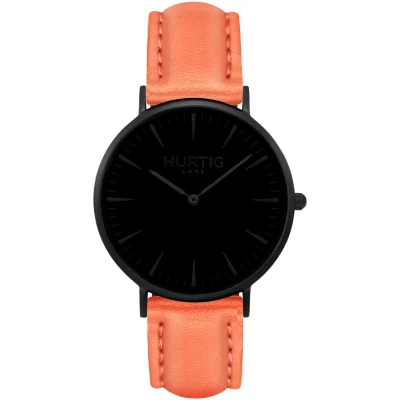 Hurtig Lane Herren vegan Mykonos Uhr All Black & Coral