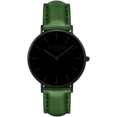 Hurtig Lane Herren vegan Mykonos Uhr Ganz Schwarz & Grün