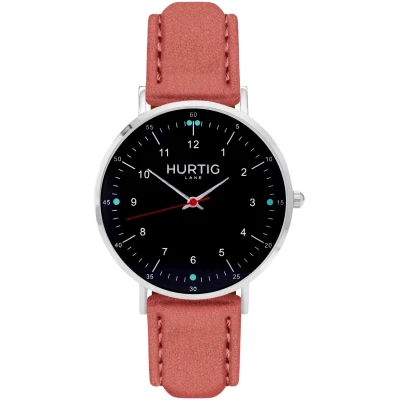 Hurtig Lane Herren vegan Uhr Moderno Silber Schwarz & Koralle