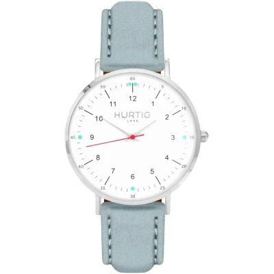 Hurtig Lane Herren vegan Uhr Moderno Silber Weiß & Hellblau