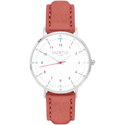 Hurtig Lane Herren vegan Uhr Moderno Silber Weiß & Koralle
