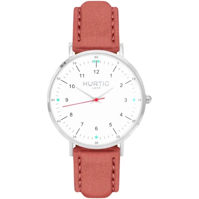Hurtig Lane Herren vegan Uhr Moderno Silber Weiß & Koralle