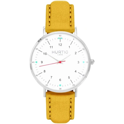 Hurtig Lane Herren vegan Uhr Moderno Silber, Weiß & Senf