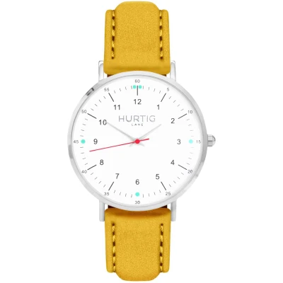 Hurtig Lane Herren vegan Uhr Moderno Silber, Weiß & Senf