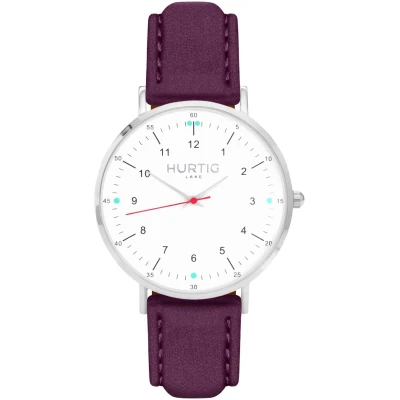 Hurtig Lane Herren vegan Uhr Moderno Silver White & Berry