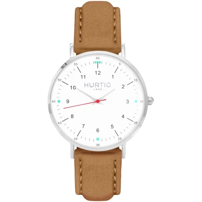 Hurtig Lane Herren vegan Uhr Moderno Silver White & Camel