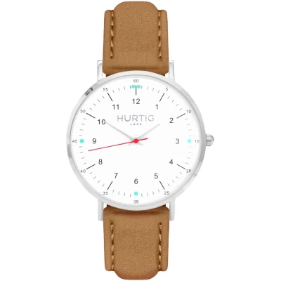 Hurtig Lane Herren vegan Uhr Moderno Silver White & Camel