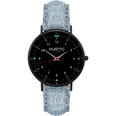 Hurtig Lane Herren vegan Uhr Moderno Tweed All Black & Grey