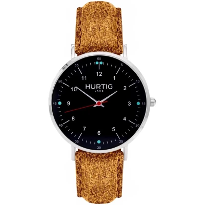 Hurtig Lane Herren vegan Uhr Moderno Tweed Silver Black & Caramel Brown