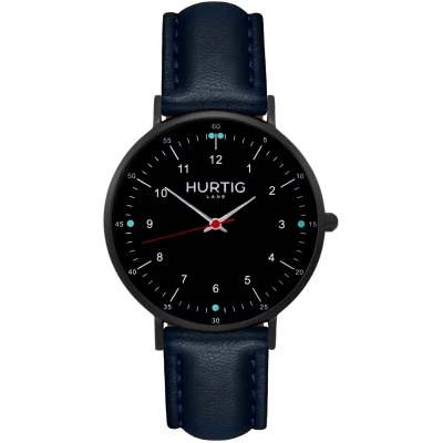 Hurtig Lane Herren vegan Uhr Moderno Vegan Leather All Black & Midnight Blue