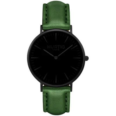 Hurtig Lane Herren vegan Uhr Mykonos Kaktus Leder Ganz Schwarz & Grün