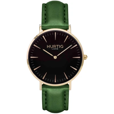 Hurtig Lane Herren vegan Uhr Mykonos Kaktus Leder Gold, Schwarz & Grün